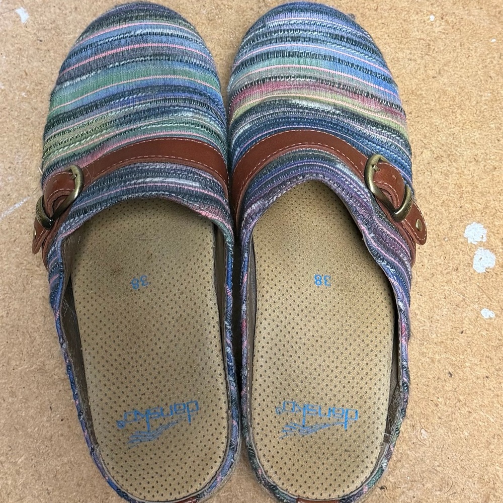 Dansko Multicolor Striped Mules with Brown Accents